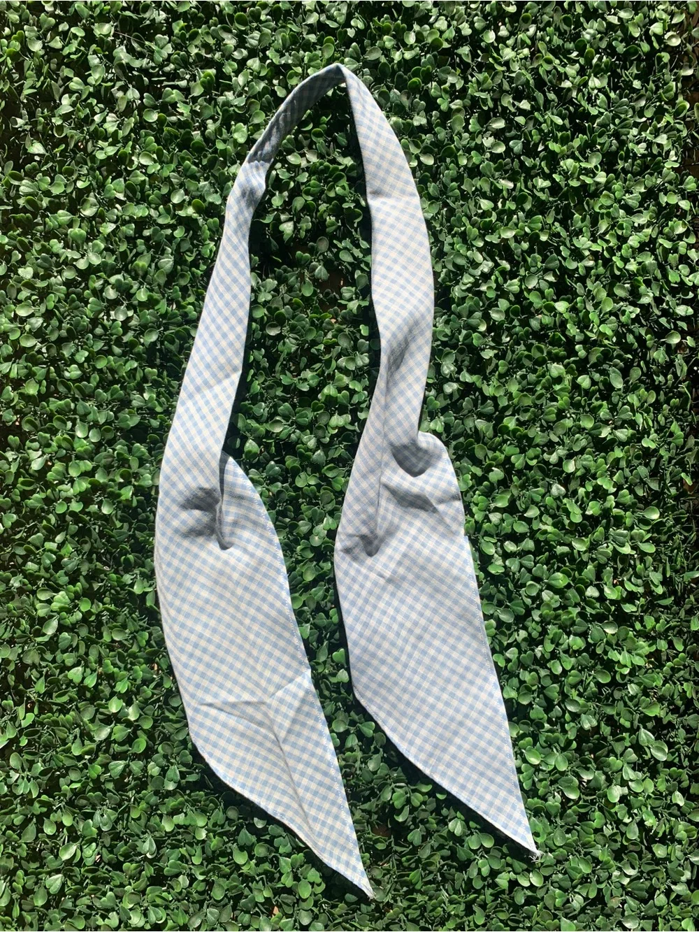 Vintage baby blue & white gingham cotton / cotton poly blend headscarf